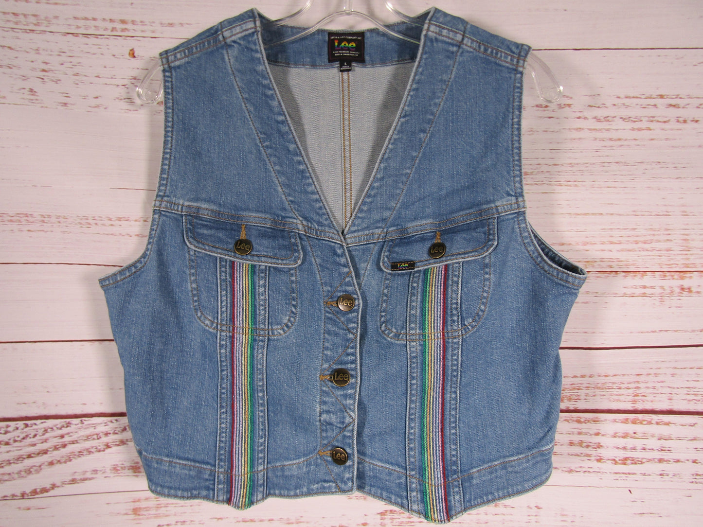 Lee Pride Women's Blue Denim Rainbow Accent Vest Size L