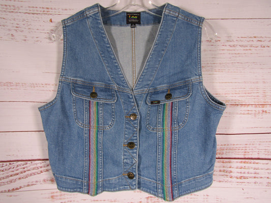 Lee Pride Women's Blue Denim Rainbow Accent Vest Size L