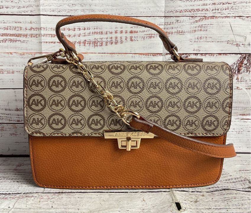 Anne Klein Ring Logo Convertible Shoulder Bag Saddle Brown