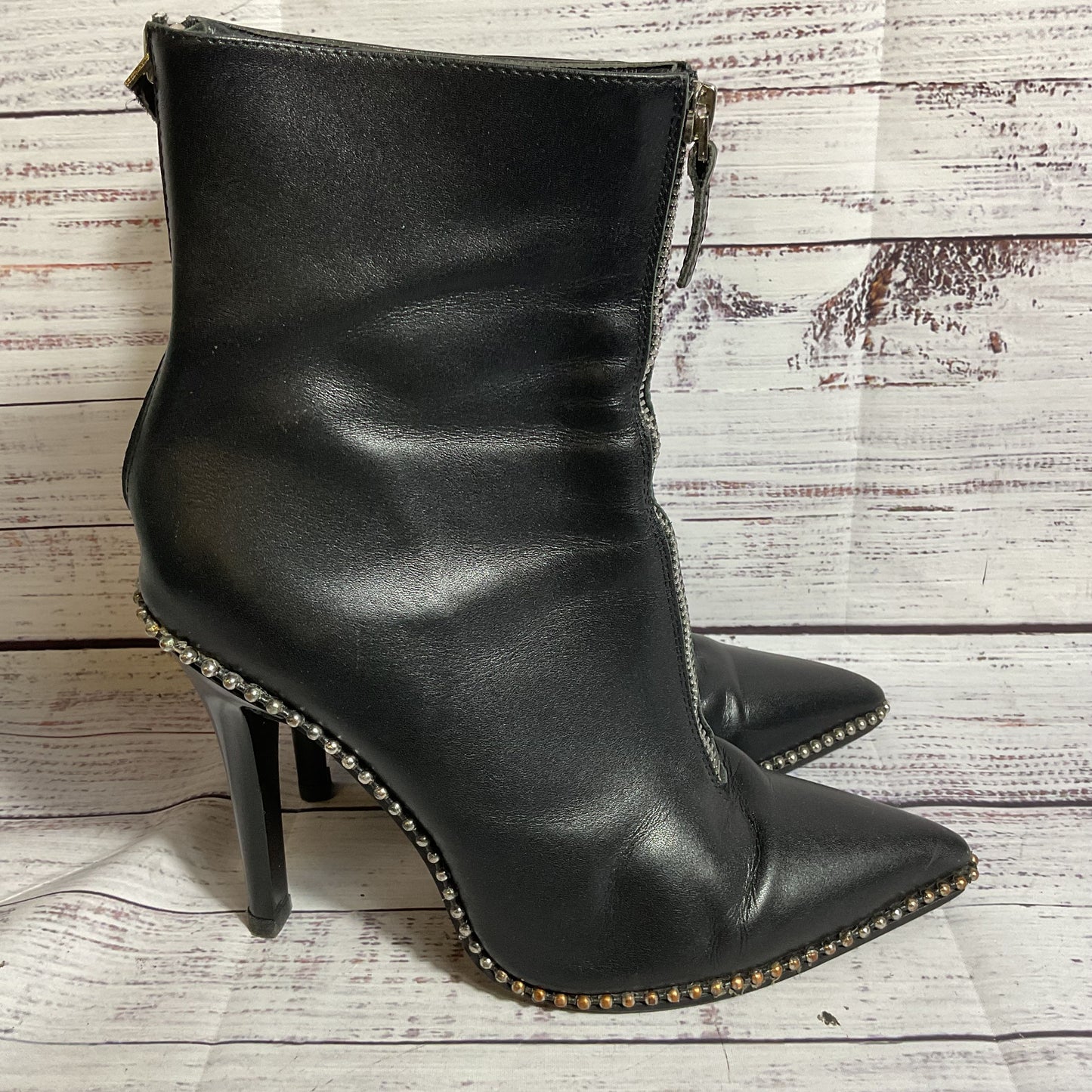 ALEXANDER WANG Eri Women's Black Studded Pointy Back Zip Booties/Boots- SZ 39