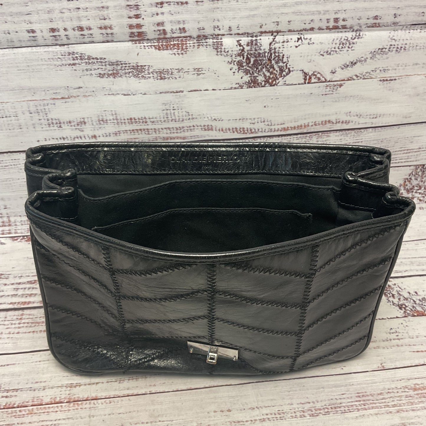 Claudie Pierlot Black Embroidered Chain Strap Shoulder Bag 10"x 8"x4"