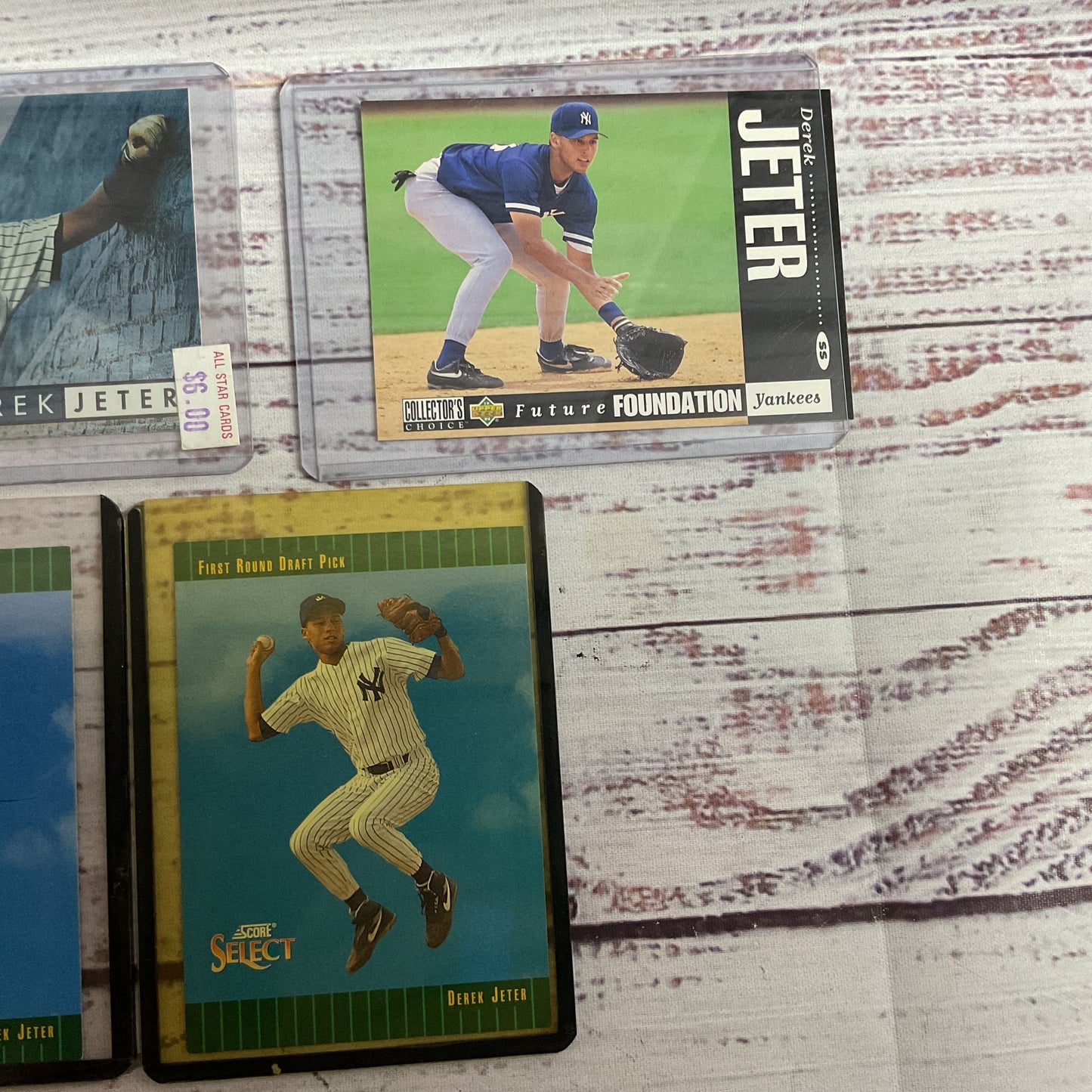 Set of 6 DEREK JETER Draft & Rookie Baseball Cards- Upper Deck, Pinnacle, Score