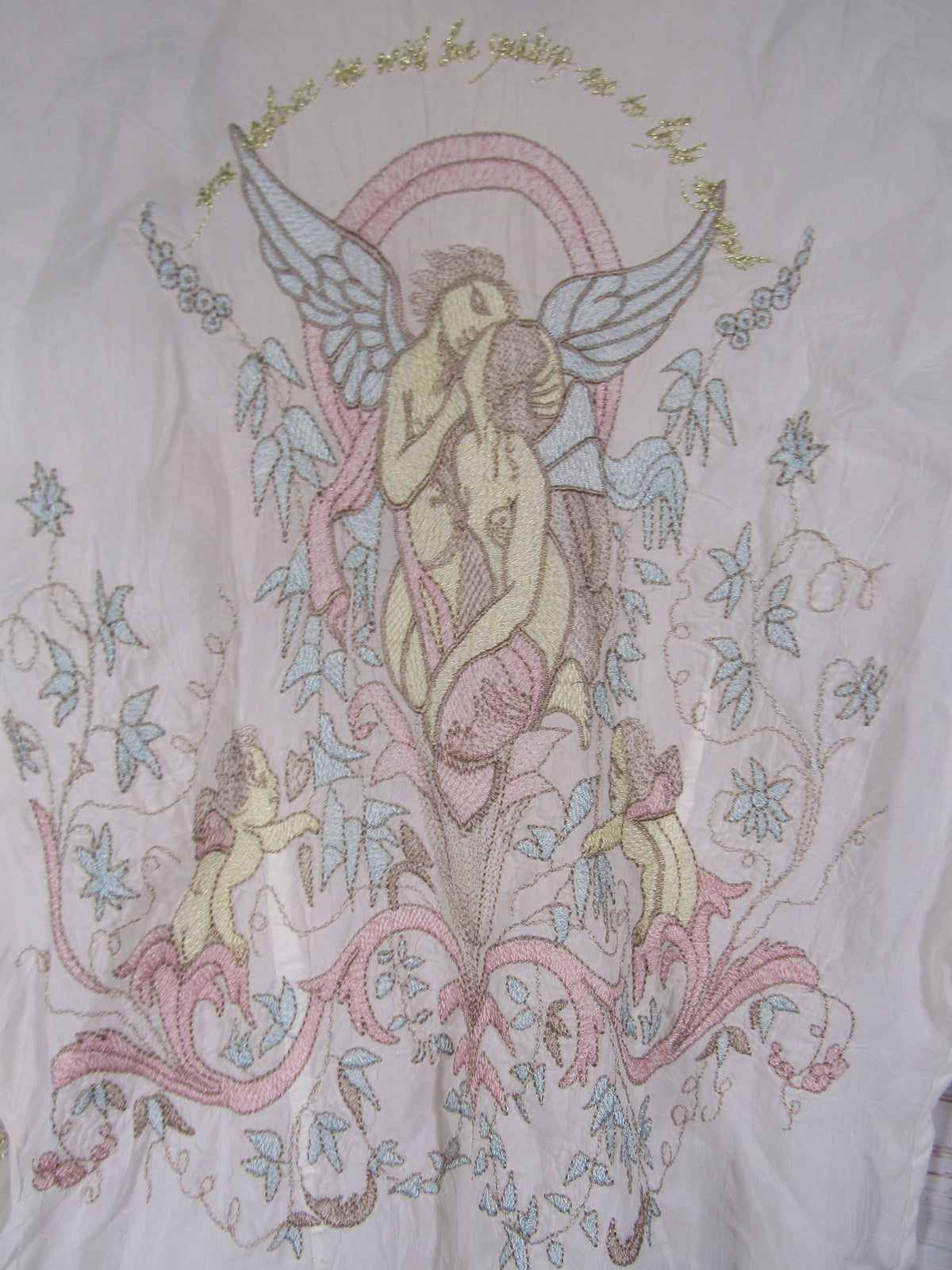 Vintage Johnny Was Angel Women's White Cherub Motif Long Sleeve Blouse Size M