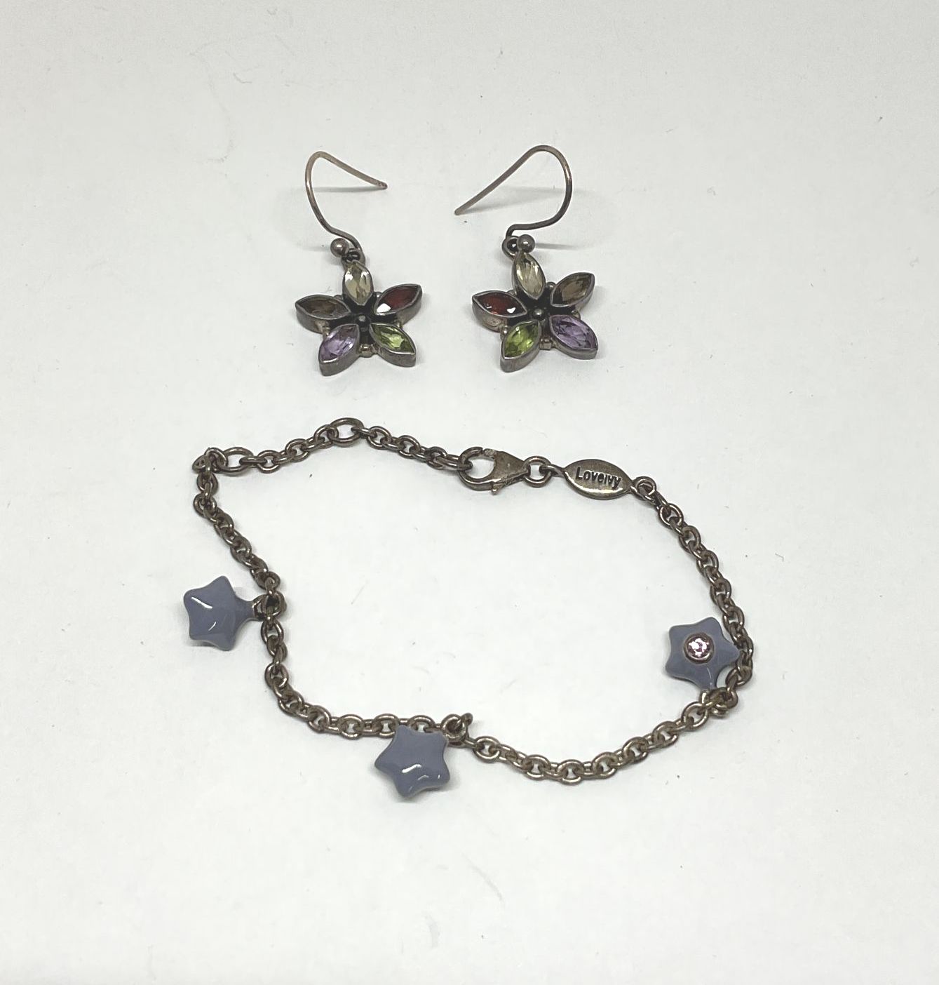 loveivy Sterling Silver Chain Bracelet Stay Charms & Drop Earrings