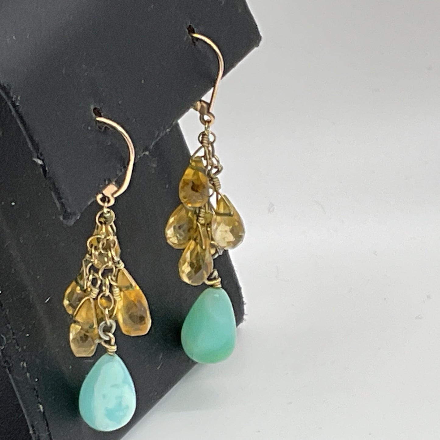 14K/20 Gold Plated Citrine & Amazonite Dangle Earrings