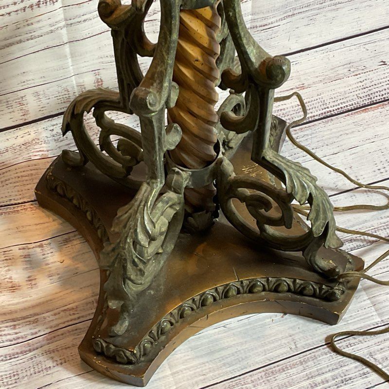 ANTIQUE French?? Brass and Wood Base 5 Arm Ornate Lamp- 42" Tall