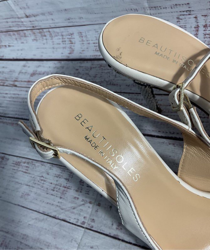 Beautiisoles Women's Slingback White Leather Pumps Size 10 Made in Italy