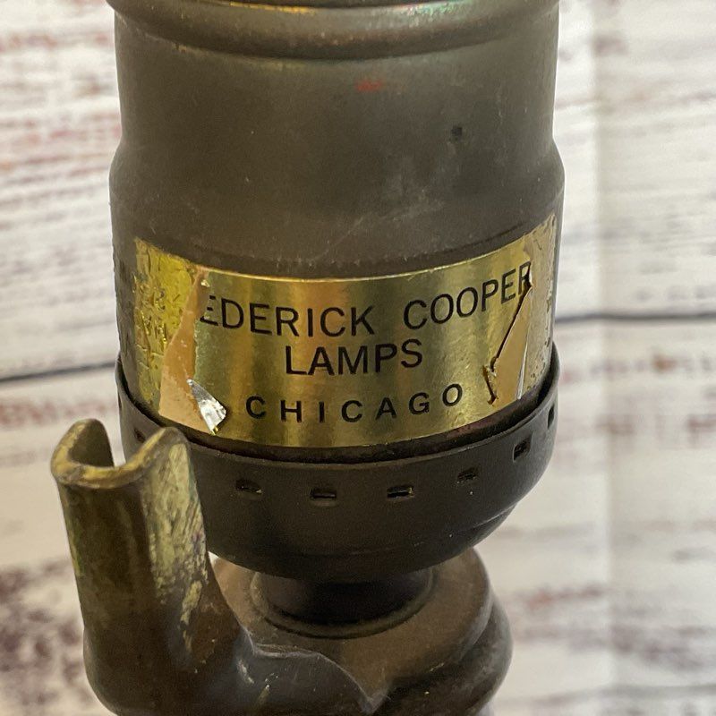 VTG. MCM FREDERICK COOPER Distressed Brass and Wood Base Lamp 23"- WORKS!!!!
