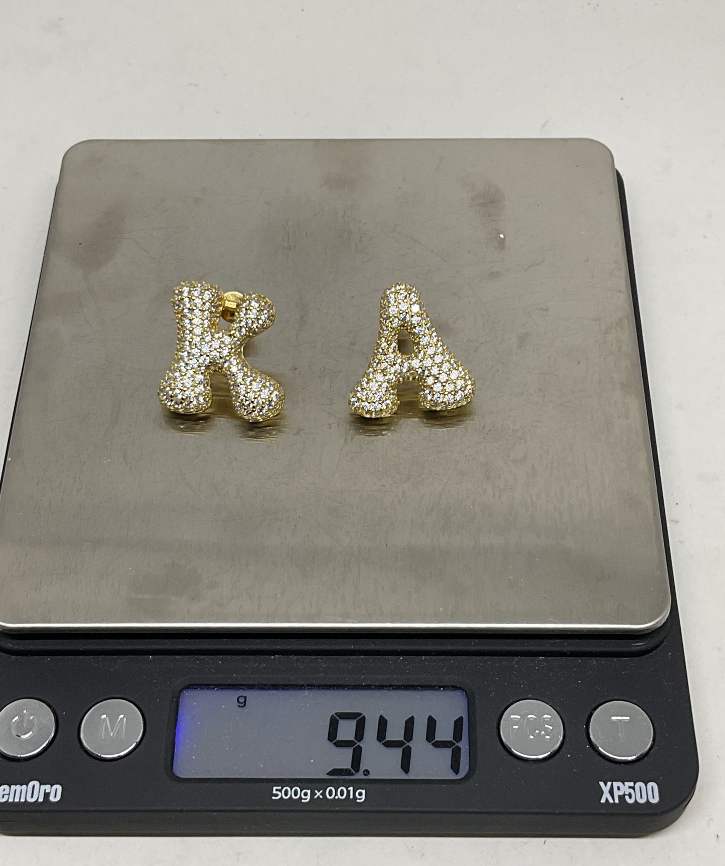 EP Gold Tone Sterling Silver Iced Jumbo Letter Earrings