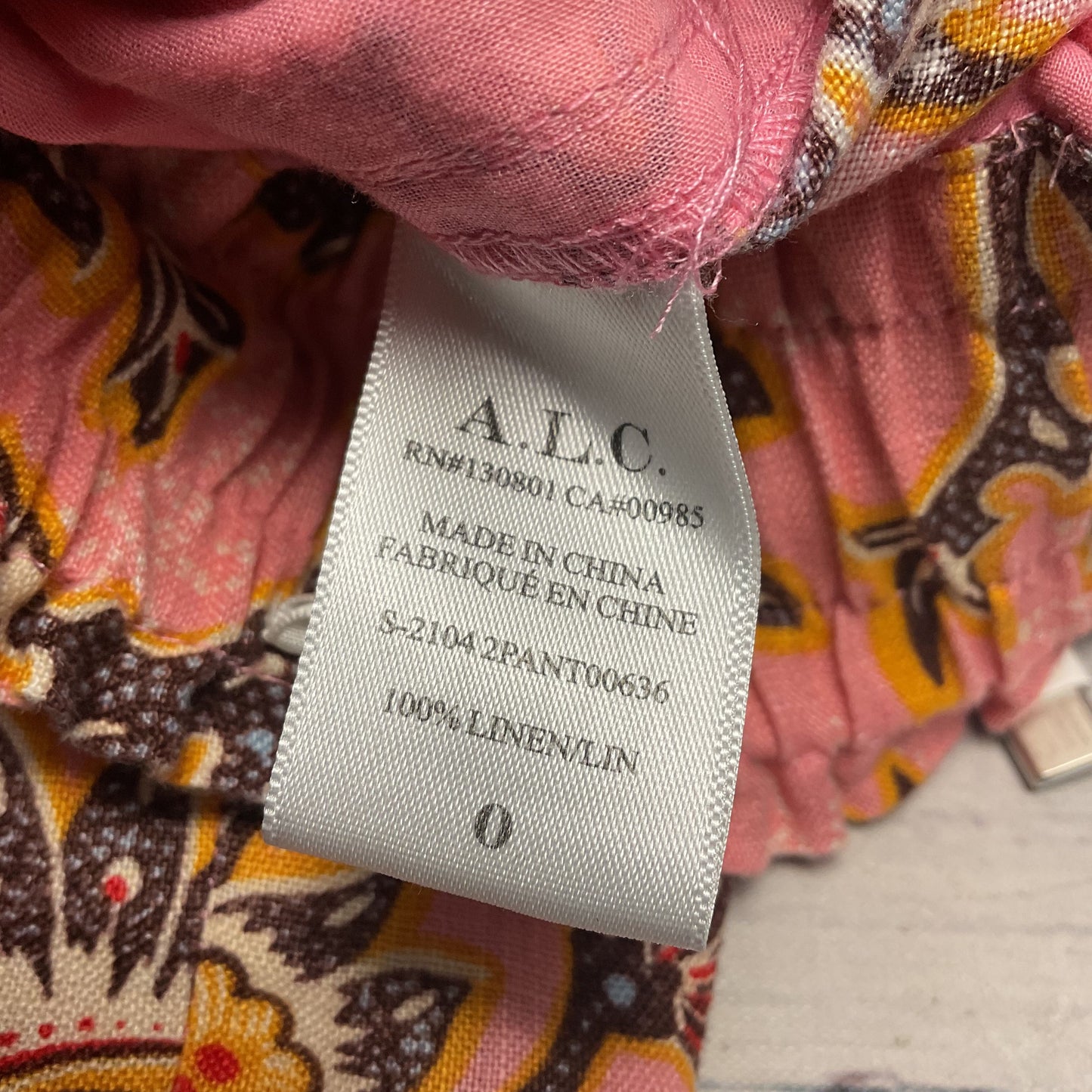 A.L.C. Henry Print Pink Floral Pattern Linen Pants - Size 0