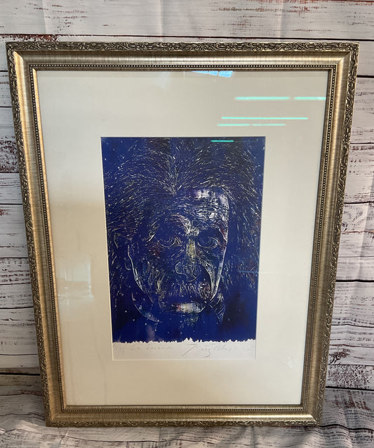 Einstein Framed Etching Print Signed by Pérez Celis