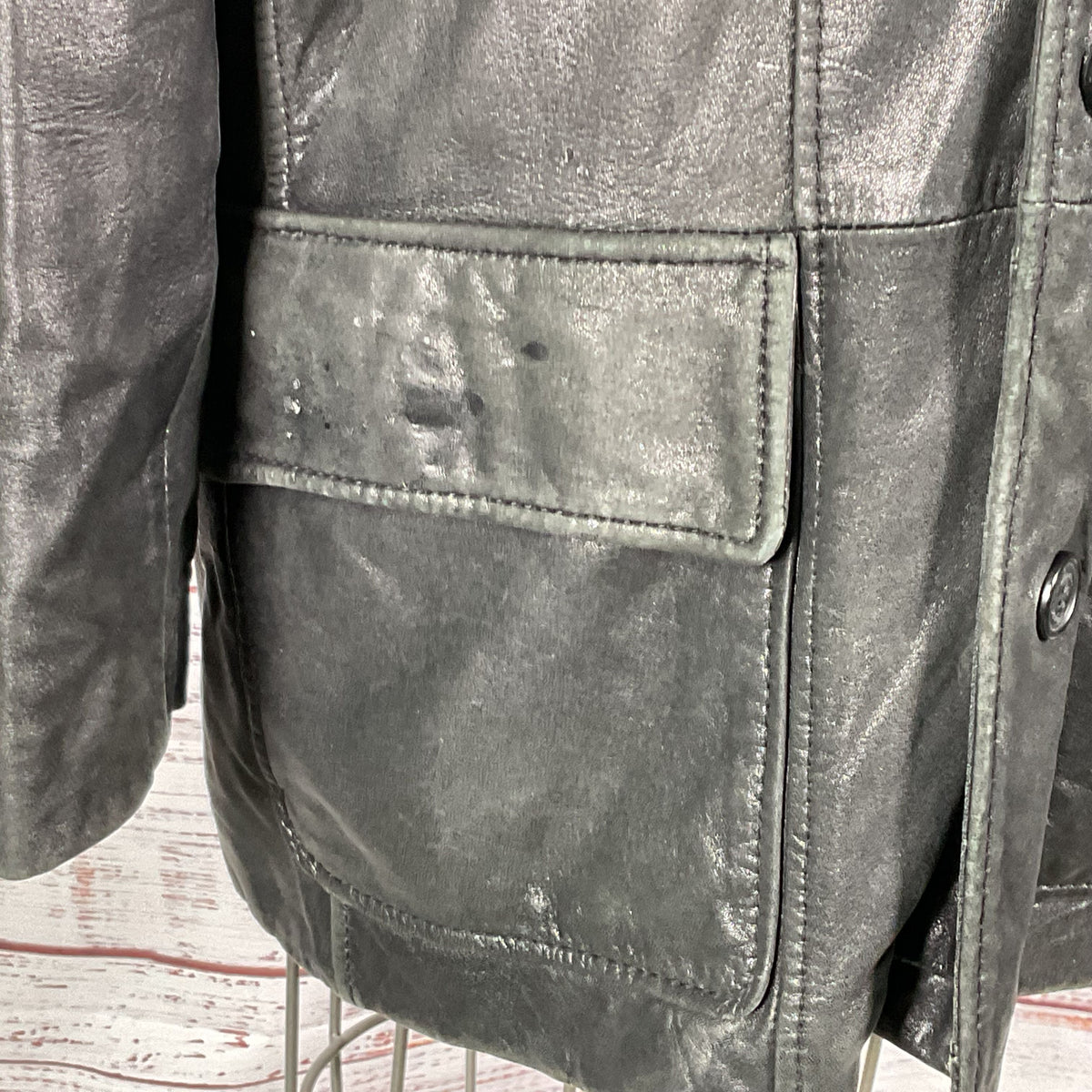 VTG. ROQUE Men's Black Distressed Leather Jacket- SZ S