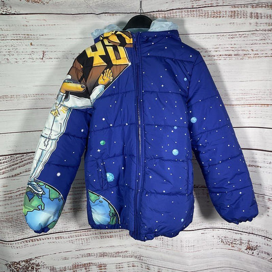 Snoopermarket Snoop Dogg Blue Snoopy's World Print Hooded Puffer Jacket Size 12