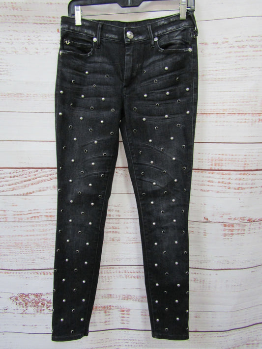 True Religion Halle Women's Midrise Super Skinny Studded Jeans Size