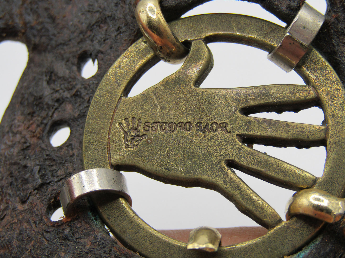 Studio Laor Leather Cuff Bracelet With Hand Hebrew Charm