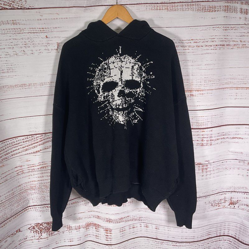 TeamSESH Bones Pinhead Skull Black Knit Streetwear Hoodie Sweater - Size XL