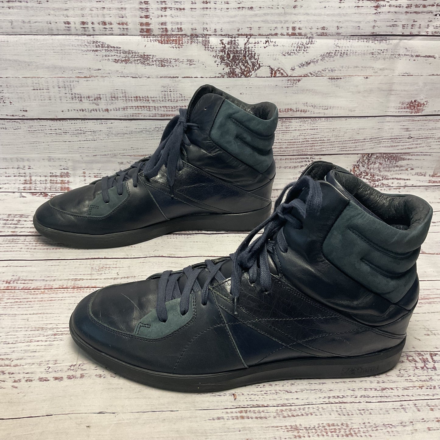 Alexander McQueen x Puma Hi-Top Dark Navy Blue Leather Sneaker Shoe Men Size 9