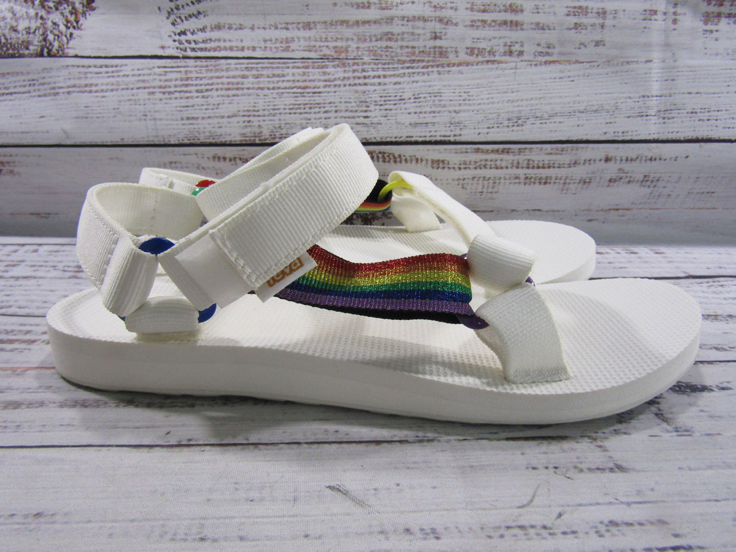 Teva Universal Pride Women's White Rainbow Accent Fisherman Sandals Size 9