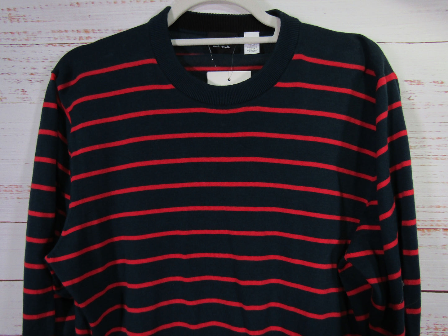 Paul Smith Men's Blueish Green Red Stripe Pullover Crew Neck Sweater Size L