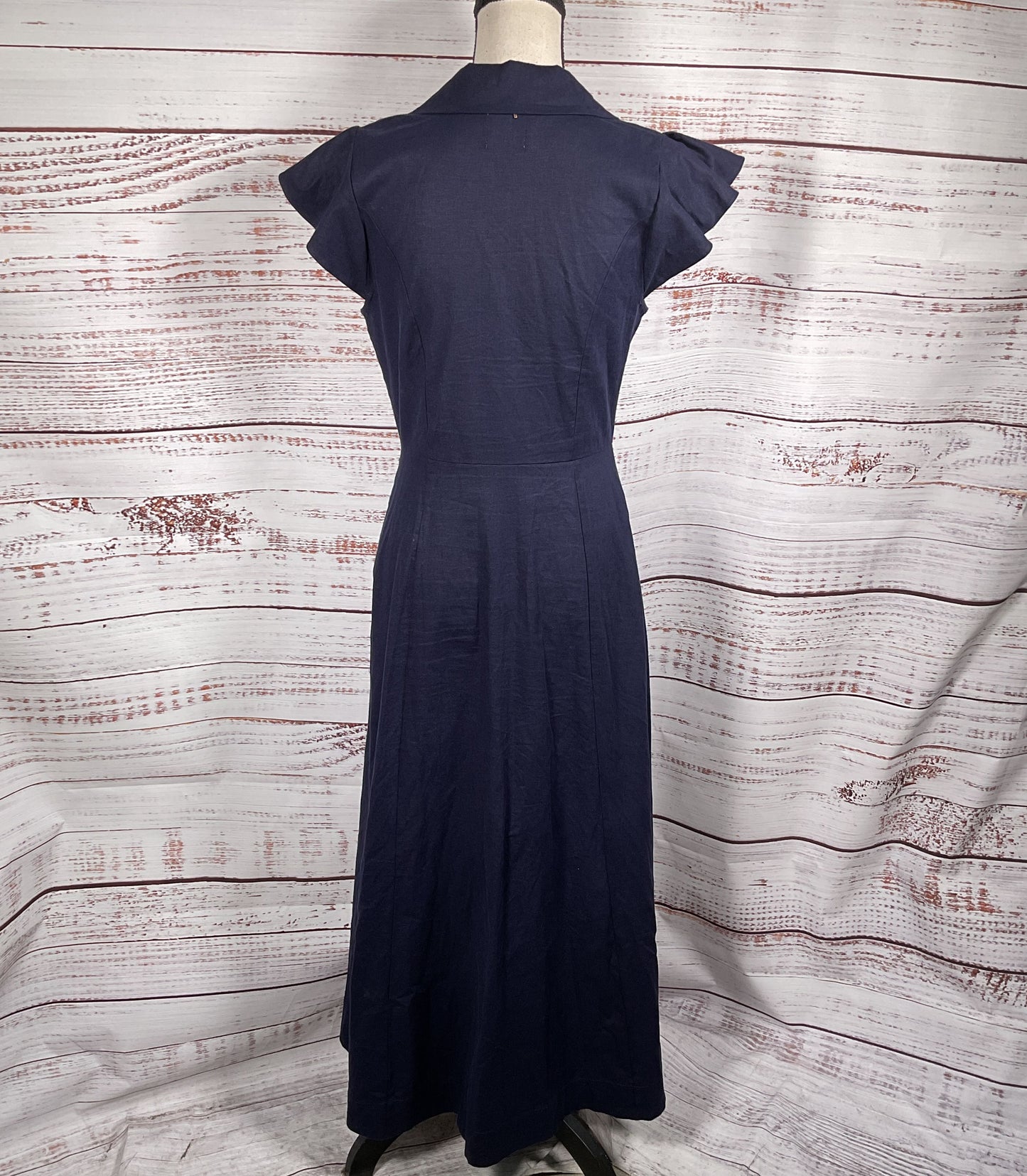 Misa Los Angeles Linen Almaz Midi Dress Navy S