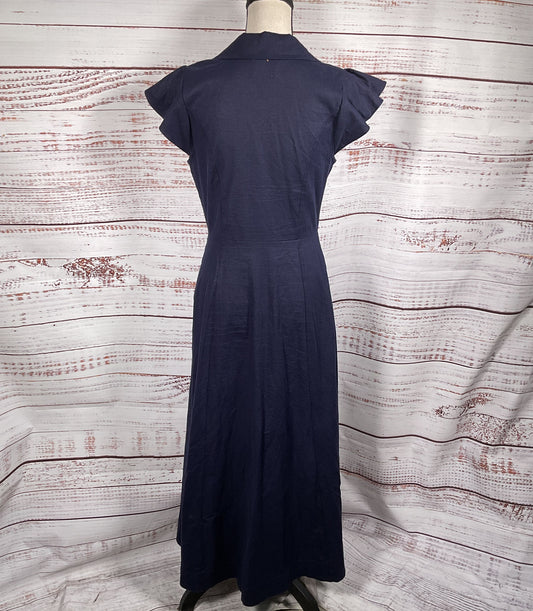 Misa Los Angeles Linen Almaz Midi Dress Navy S