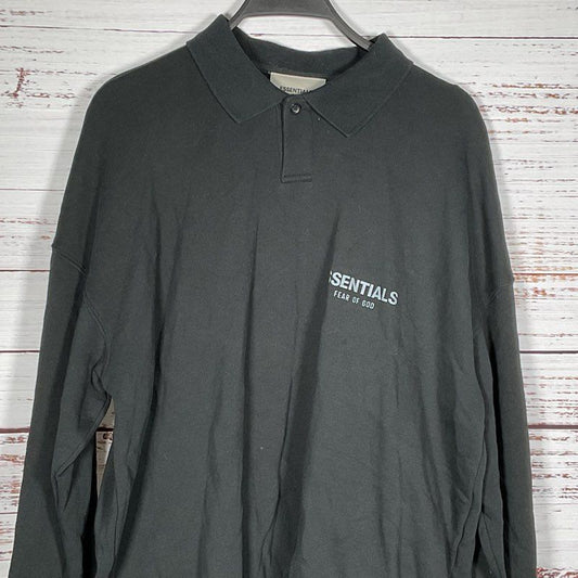 FEAR OF GOD Essentials Men's Black Pullover Polo Sweatshirt- SZ S