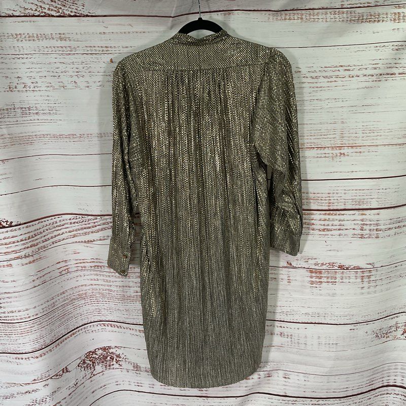 NWT Sabina Musayev Boca Gold Check Neck Tie Long Sleeve Mini Casual Dress Size S