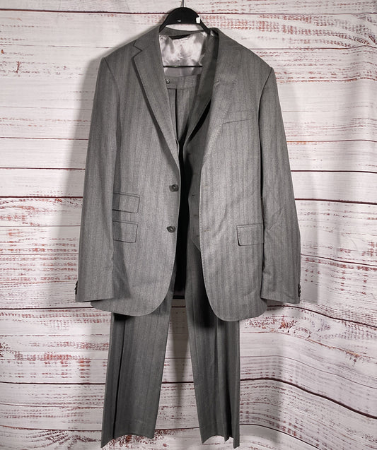 Banana Republic Pinstripe Wool 3 Piece Suit Gray 40L Blazer 33-34 Pants