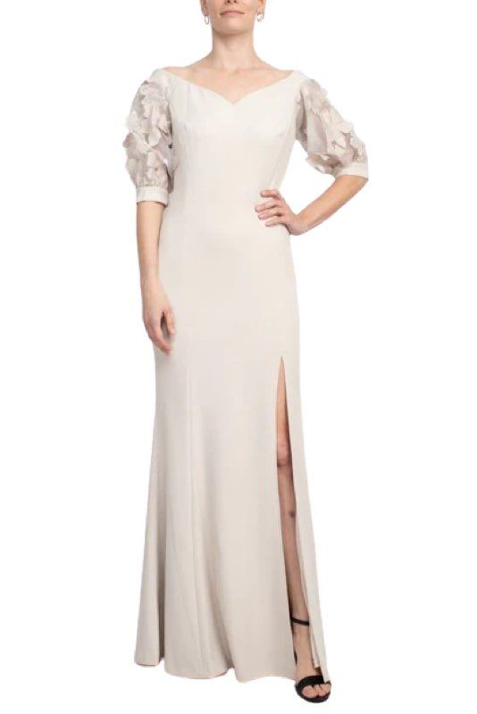 NWT Alberto Makali Taupe Formal Dress w/Applique Sleeves Size 10 Retail $458