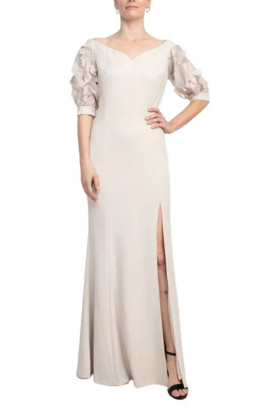 NWT Alberto Makali Taupe Formal Dress w/Applique Sleeves Size 10 Retail $458