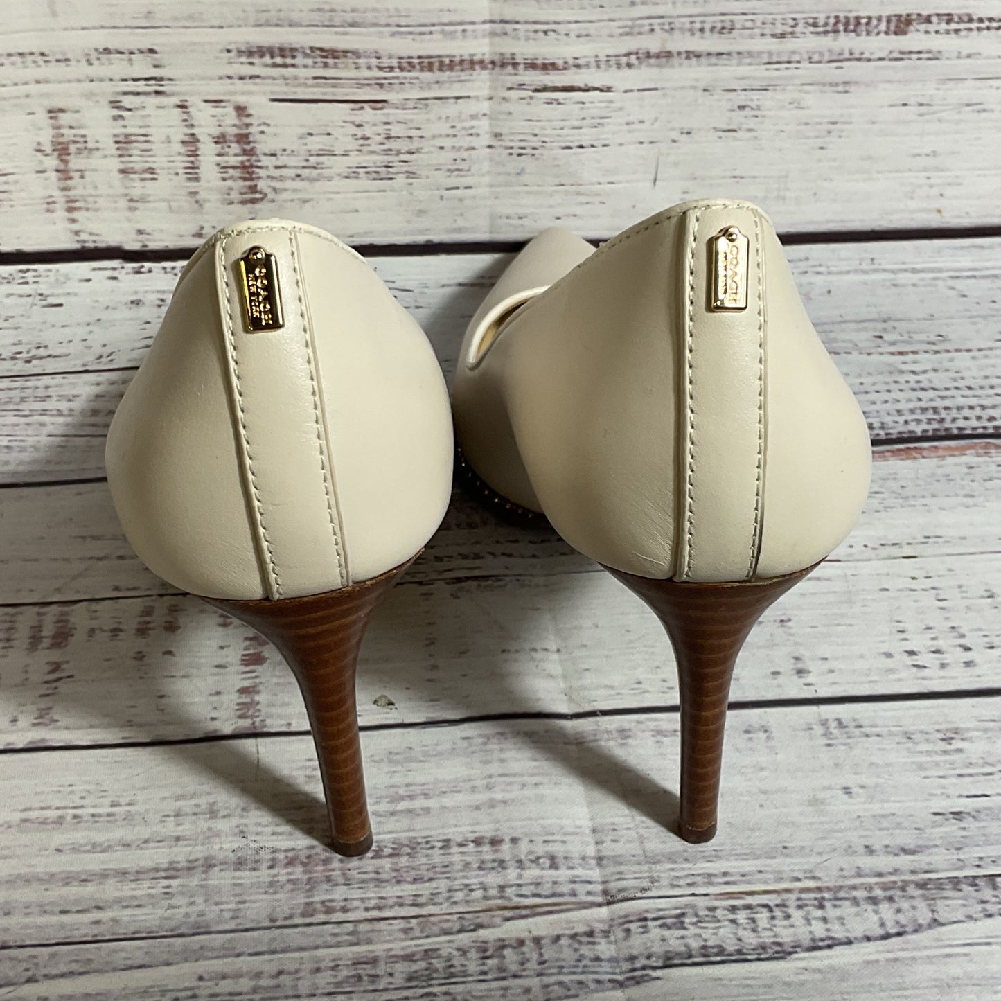 COACH Waverly Women's Beige Studded Pump Heels Shoes- SZ 7.5