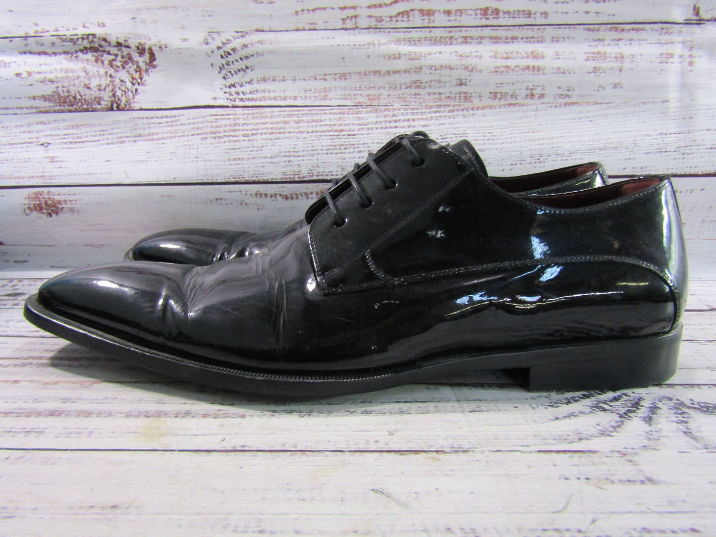 Vintage Dolce & Gabbana Men's Black Patent Leather Tuxedo Dress Shoes Size 7