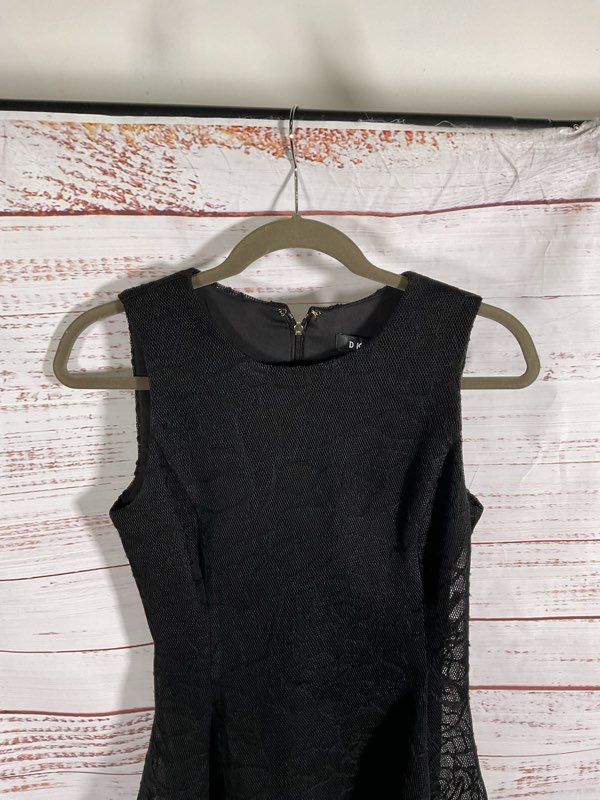 DKNY Women's Lace Floral Print Black Short Dress Size 2