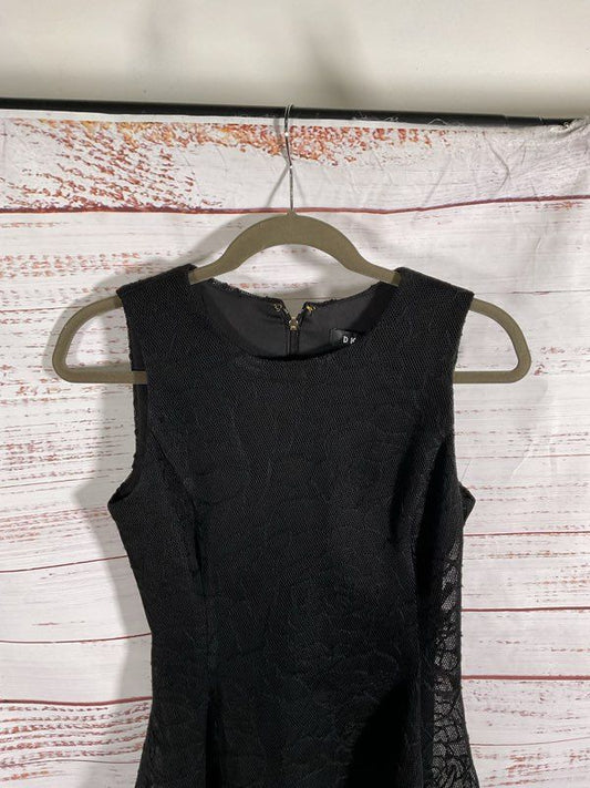 DKNY Women's Lace Floral Print Black Short Dress Size 2