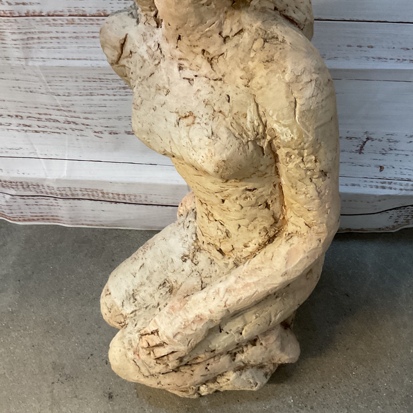 VTG. 1965 Signed Terracotta Clay Sculpture of Young Woman- 29"