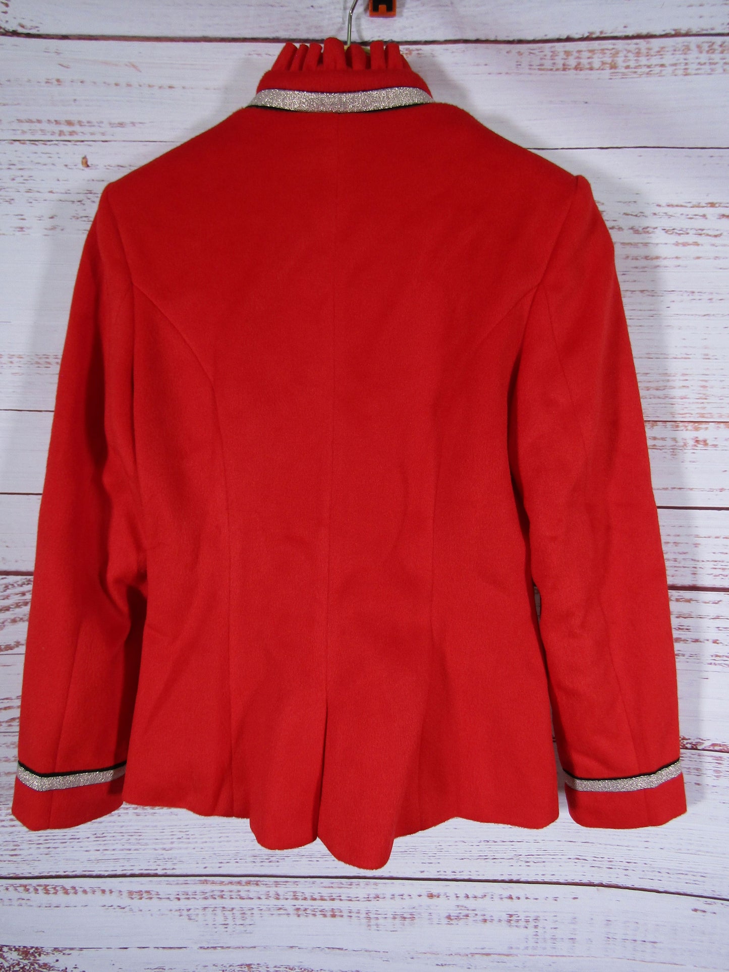 Oyrosy Women's Red Ruffled Stand-up Collar Rose Embroidered Jacket Size M