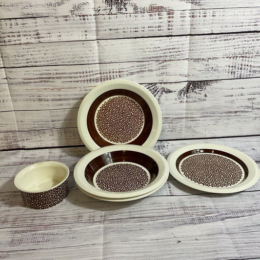 VTG. ARABIA Finland Faenza Brown Flowers Leivo Seppala Bowls & Plate- 5 Pieces