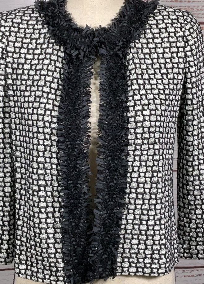 St. John Boutiques Tweed Fringe Jacket Black White 2