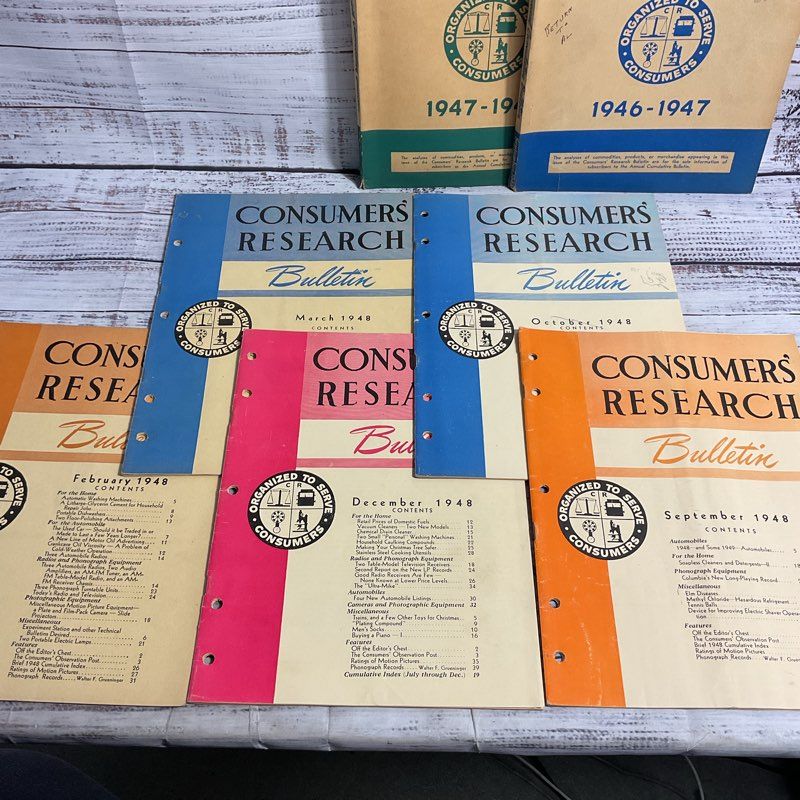 Vintage Lot Of 16 Consumers' Research Bulletin Magazines 1946-1948 (Incomplete)
