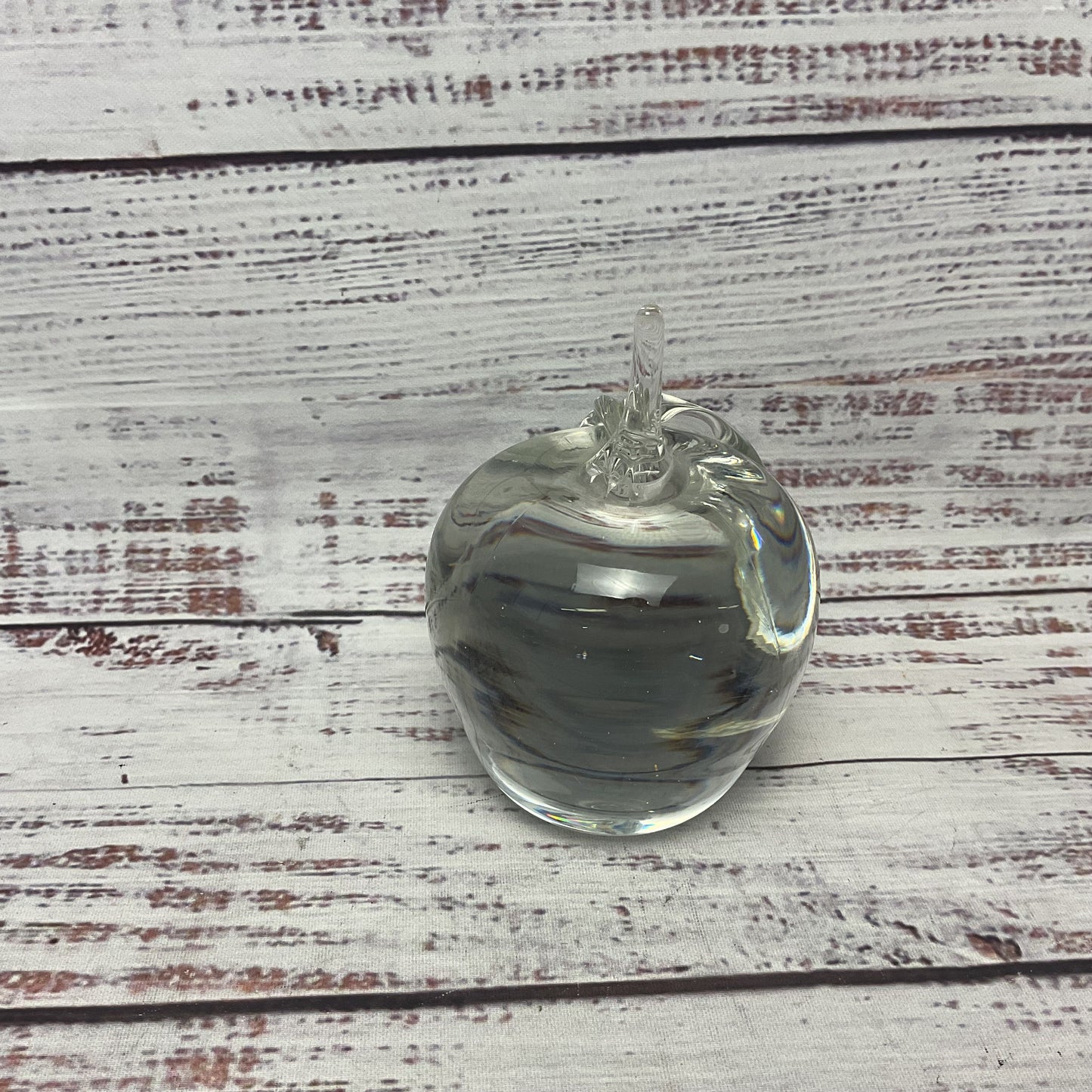 Vintage Clear Crystal Glass Apple Paperweight Sculptures 4" Tang Signed 1983