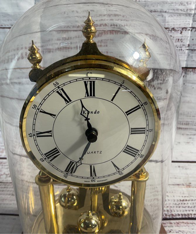 Vintage Kundo Quartz Clock Made In Germany Battery Operated With Glass Dome 8.5"