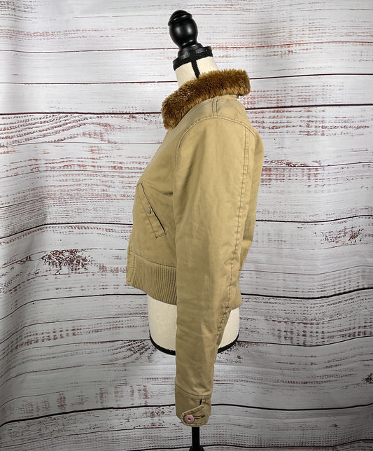 G-Star Beige Fur Lined Zip-Up Jacket Women's - Size Small