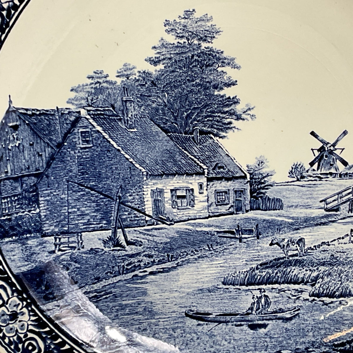 ANTIQUE DELFTS Boch Belgium Cottage & Windmills Wall Plate - 15.75"