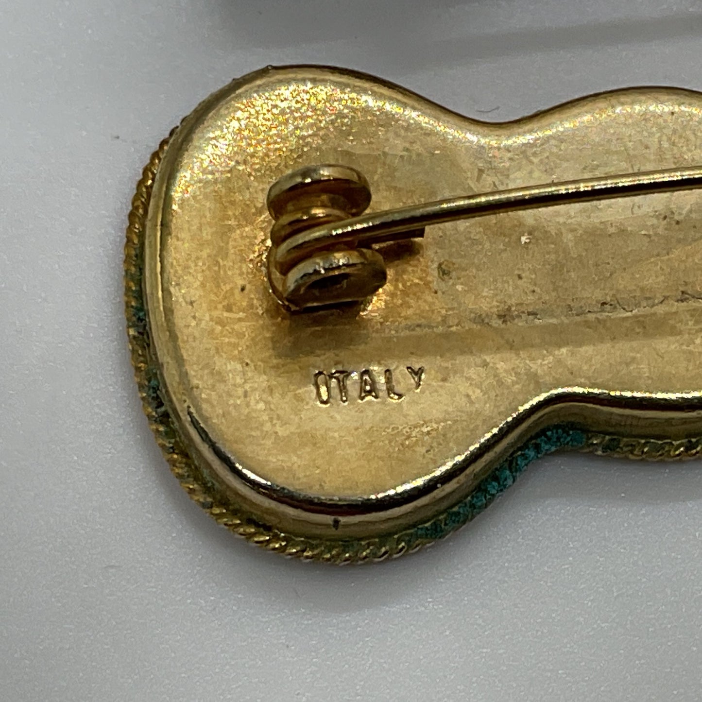 Set of 2 Italy Brass Mosaic 1.75" Guitar Brooches