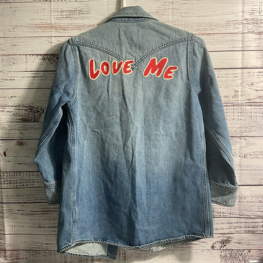 Sandrine Rose "Love Me" Embroidered Vintage Blue Denim Shirt Jacket - Size XS