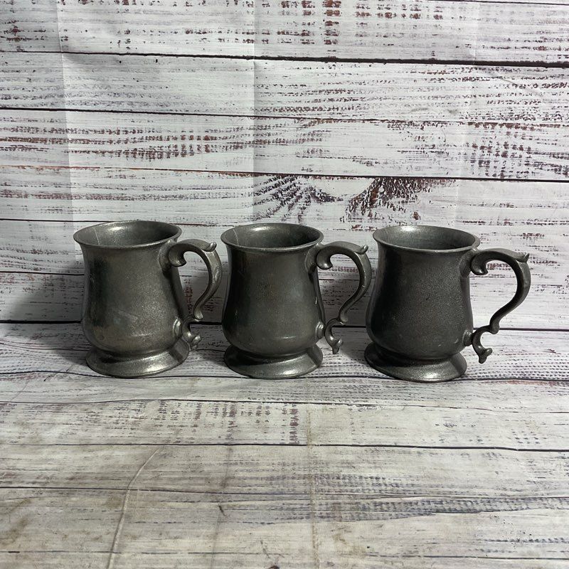 3 Pc. Set Of Vintage 5" Pewter Mugs W/ Handles