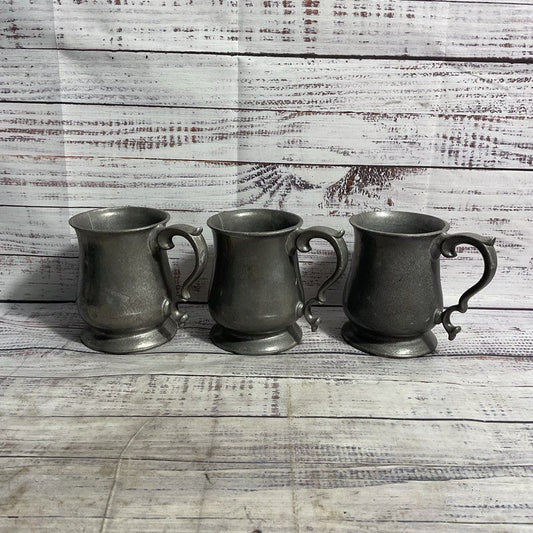 3 Pc. Set Of Vintage 5" Pewter Mugs W/ Handles