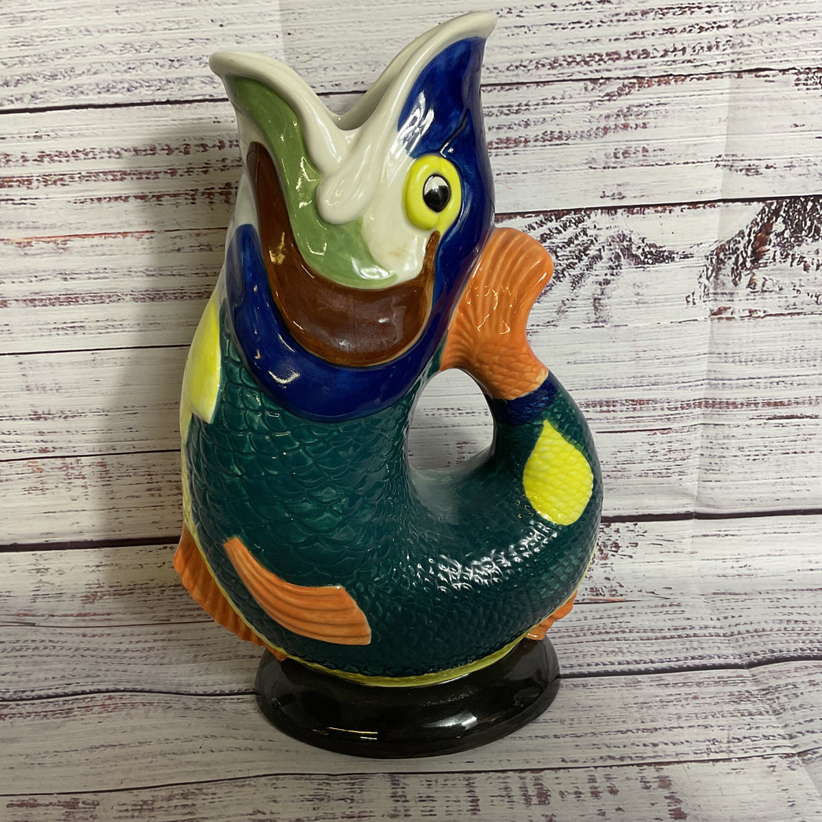 VTG. WADE England Ceramics England Multicolor Fish Gluggle Jug Pitcher- 10.5"