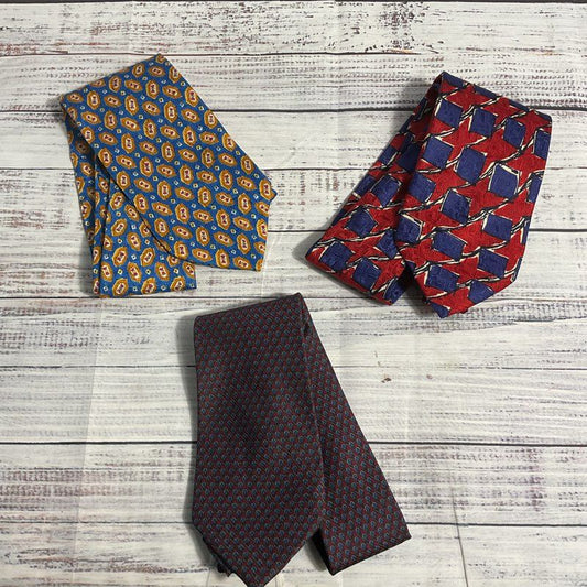 Lot of 3 Ermenegildo Zegna Silk Abstract Geometric Patterned Ties - Size 56 in.