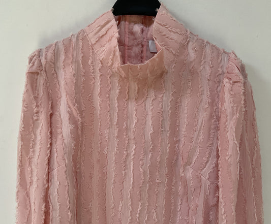 Buru Women's Pink Blush Fringe Long Sleeve Mod Top Blouse Size XS